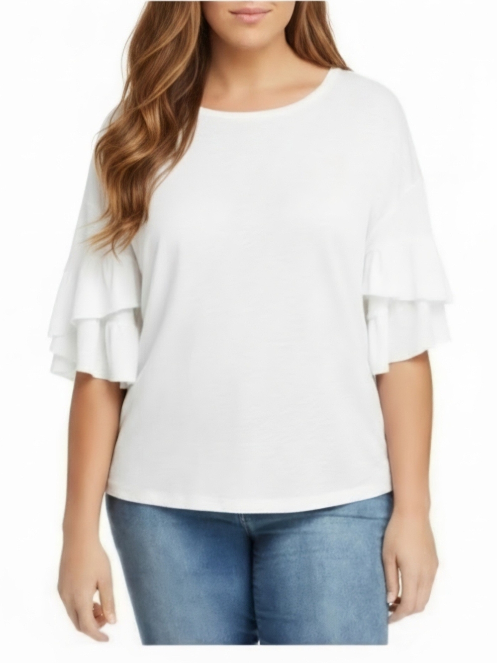Elan Women's White Ruffle Sleeve Top NWT